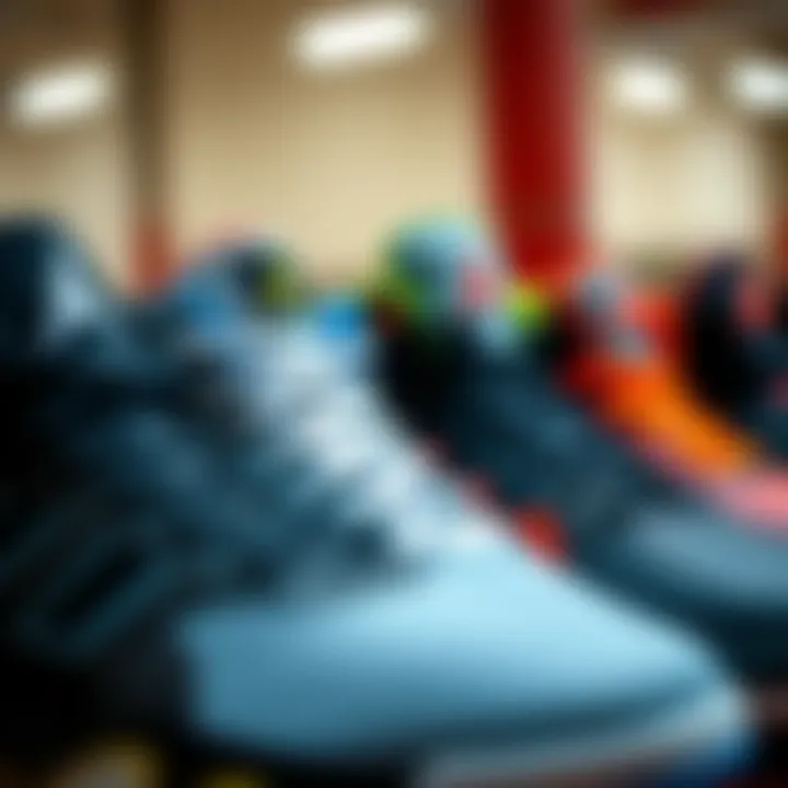 Diverse range of basketball shoes from different brands displayed together.