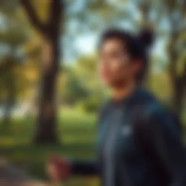 Person enjoying a brisk walk in the park