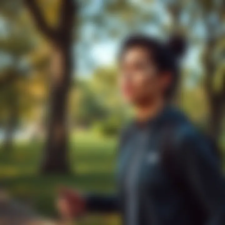 Person enjoying a brisk walk in the park