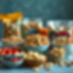 A variety of breakfast cereals arranged creatively