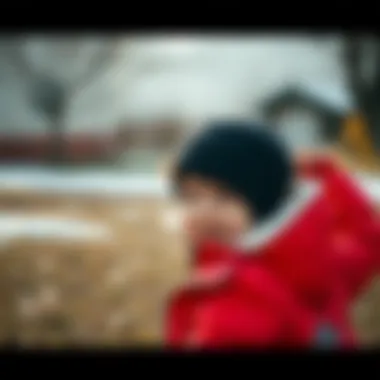 A child playing outdoors in a stylish winter coat