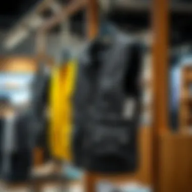 Trendy drill vests displayed in a boutique setting