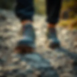 Stylish walking shoes on a rocky path