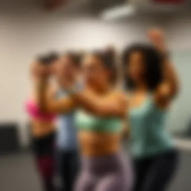 A group of diverse individuals participating in a high-energy fitness class