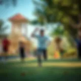 Dynamic individuals engaging in various physical activities in a vibrant park setting