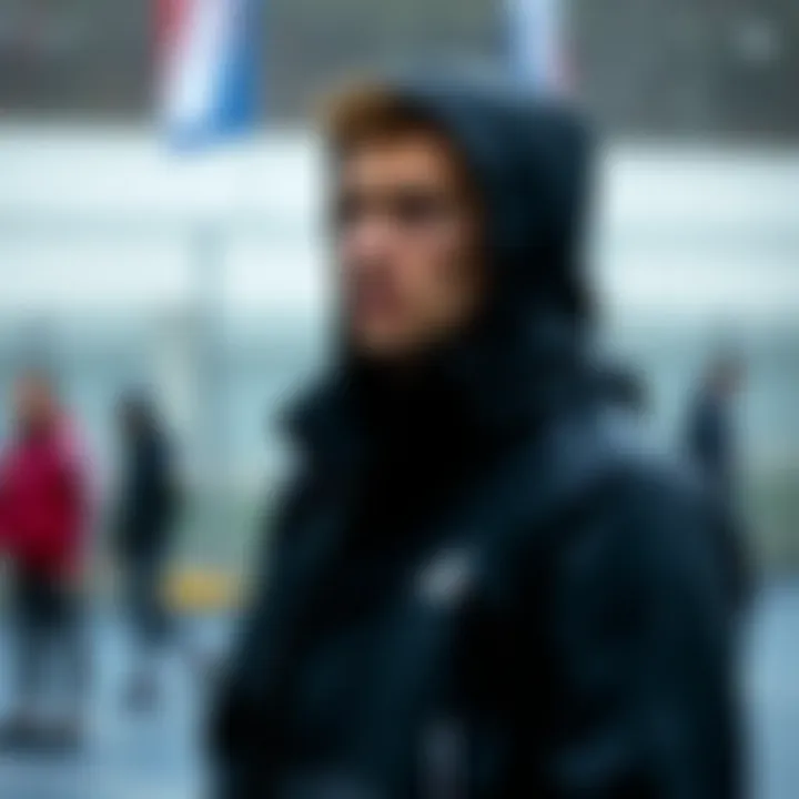 Athlete in Varied Weather with Rain Jacket An athlete wearing a football rain jacket in various weather conditions.