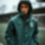 A stylish football rain jacket showcasing modern design and functionality.