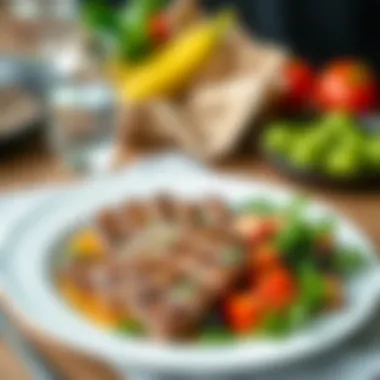 Balanced Meal for Weight Management A vibrant plate of a balanced meal with lean proteins and greens