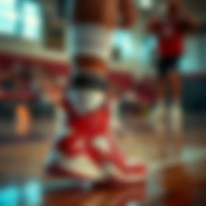 A young athlete showcasing Jordan basketball shoes during a game