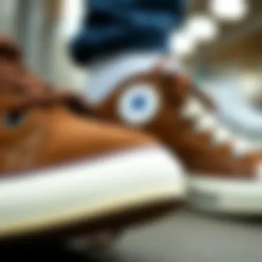 Close-up of brown Converse Chuck 70 showcasing its unique design and material