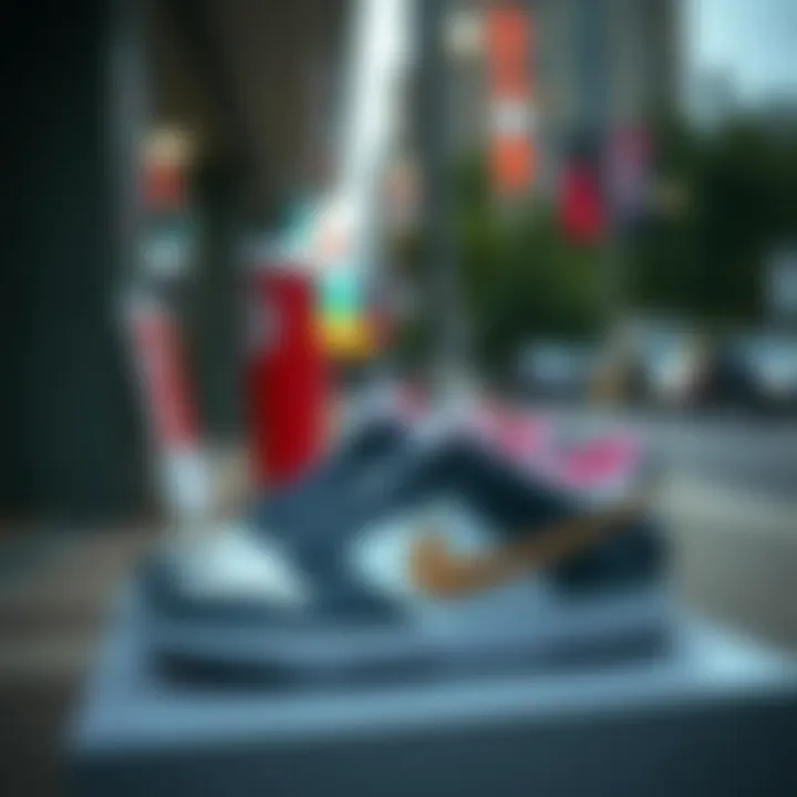 Lacivert Dunk Low on display in an urban setting