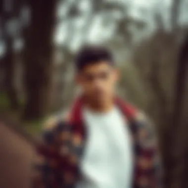 Fashionable outfit with lumberjack jacket in an outdoor setting