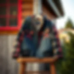 Stylish lumberjack jacket on a rustic wooden chair