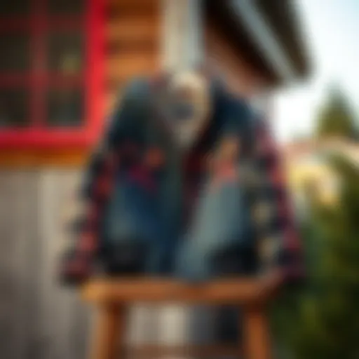 Stylish lumberjack jacket on a rustic wooden chair