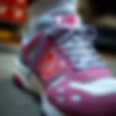 Close-up of New Balance women's shoe detailing and craftsmanship