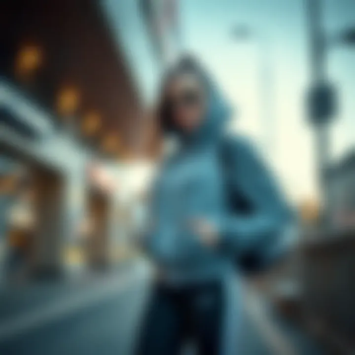 Fashionable tech fleece outfit in an urban setting