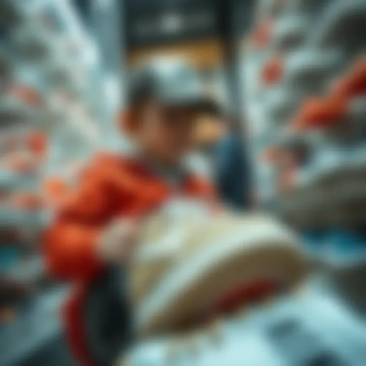 Child Trying on Nike Shoes A child happily trying on Nike shoes in a store