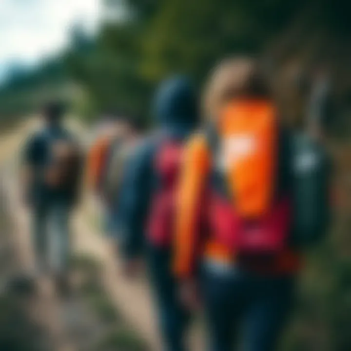 A group of stylish individuals sporting Nike backpacks on a hiking trail