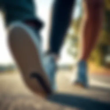 A close-up of Nike sneakers in action during athletic activities.