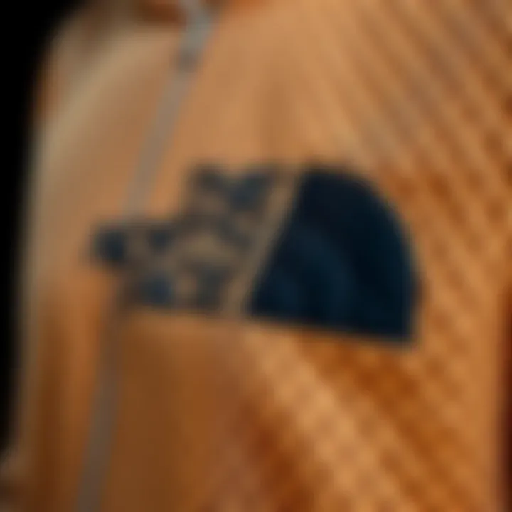 Close-up of North Face cardigan fabric details