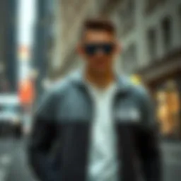 Stylish North Face cardigan in an urban setting