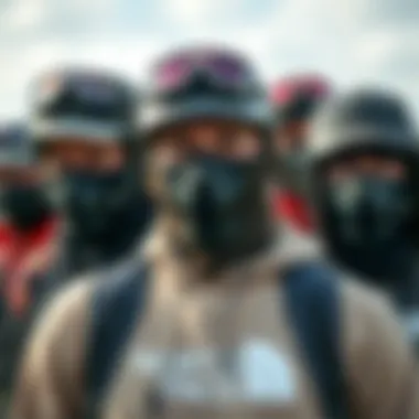 A group of outdoor enthusiasts showcasing various types of North Face masks.