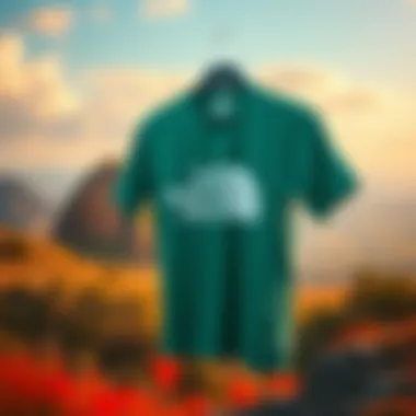 Trendy North Face shirts displayed in a vibrant landscape