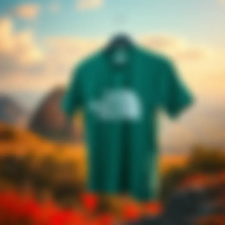 Trendy North Face shirts displayed in a vibrant landscape