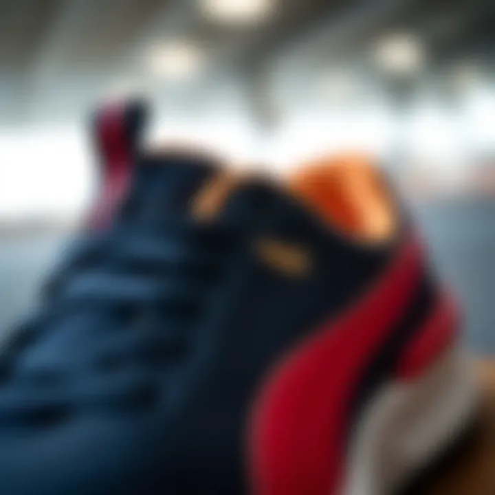 Close-up of Puma navy sports shoe detailing