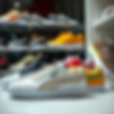 Diverse Models of Puma Shoes A stylish arrangement of various Puma shoe models on display