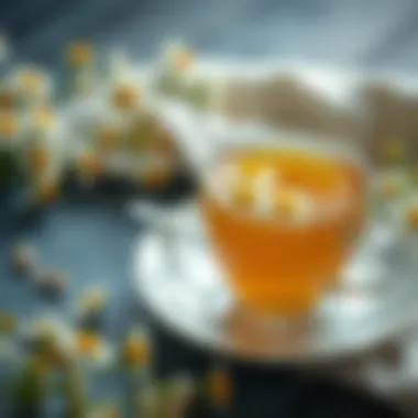 Soothing Chamomile Tea for Relaxation A calming chamomile tea in a delicate cup with chamomile flowers