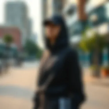 Stylish activewear in a vibrant urban setting.