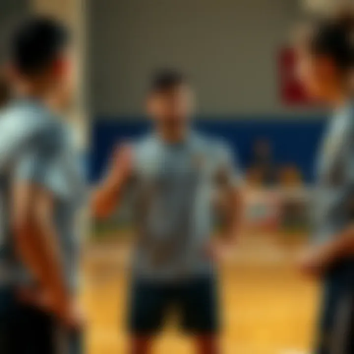 Team members discussing strategies during a timeout